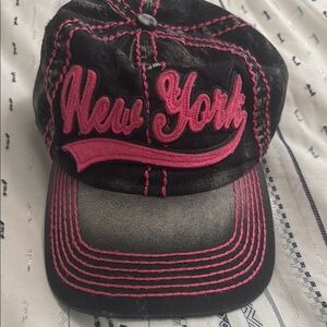 Robin Ruth Black Cap with Pink Embroidery New York